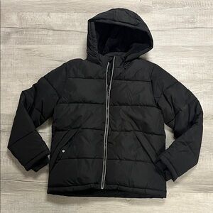 Boys THICK Black Hooded Puffer Jacket Removable hood XL